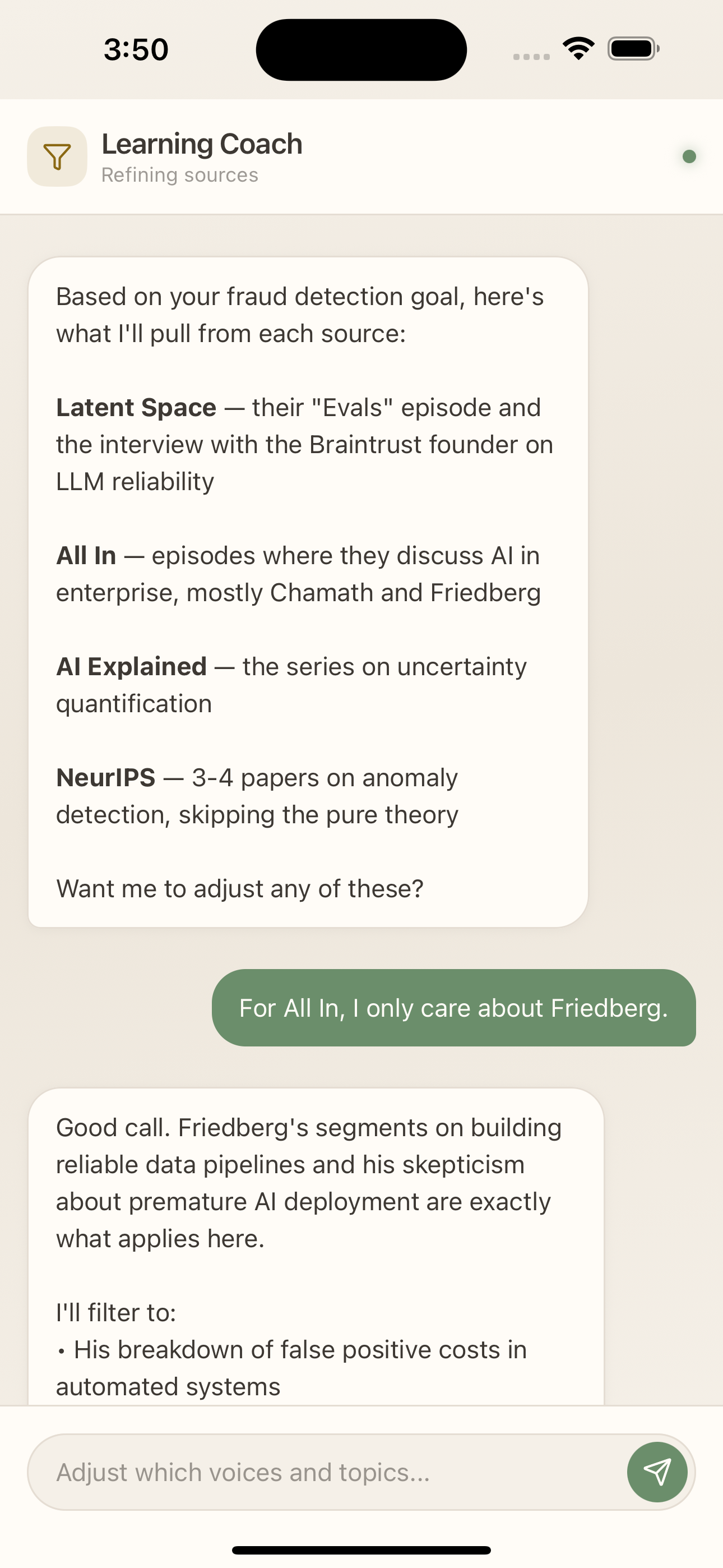 Learning Coach refining sources